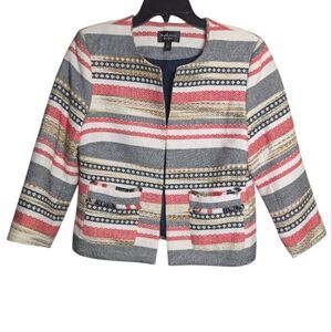 Katherine New York Multicolor Cream Red Navy Tweed Striped Jacket Blazer M